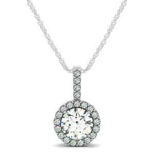 Diamond Halo Round Pendant Necklace 5/8 cttw 14k White Gold