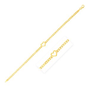 14k Yellow Gold Curb Chain Bracelet with Heart 7 inch (17.8 cm) (3.40 mm)