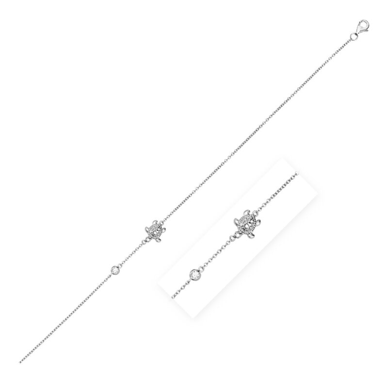 Sterling Silver Turtle Anklet with Cubic Zirconia