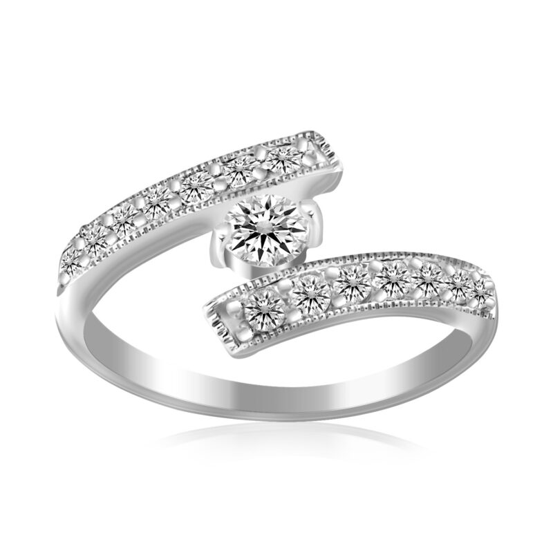 White Cubic Zirconia Overlap Toe Ring Sterling Silver Rhodium Finished