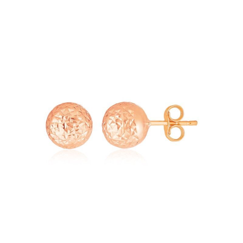 14k Rose Gold Ball Stud Earrings with Crystal Cut Texture (5mm)