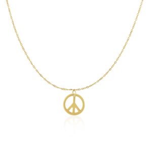 14k Yellow Gold Peace Symbol Pendant Necklace
