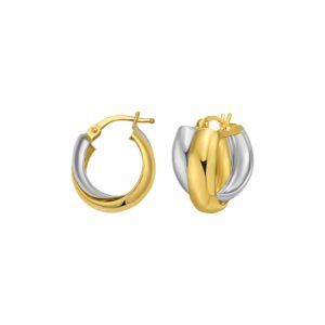 14K Two Tone Gold Interlocking Trinity Hoop Earrings