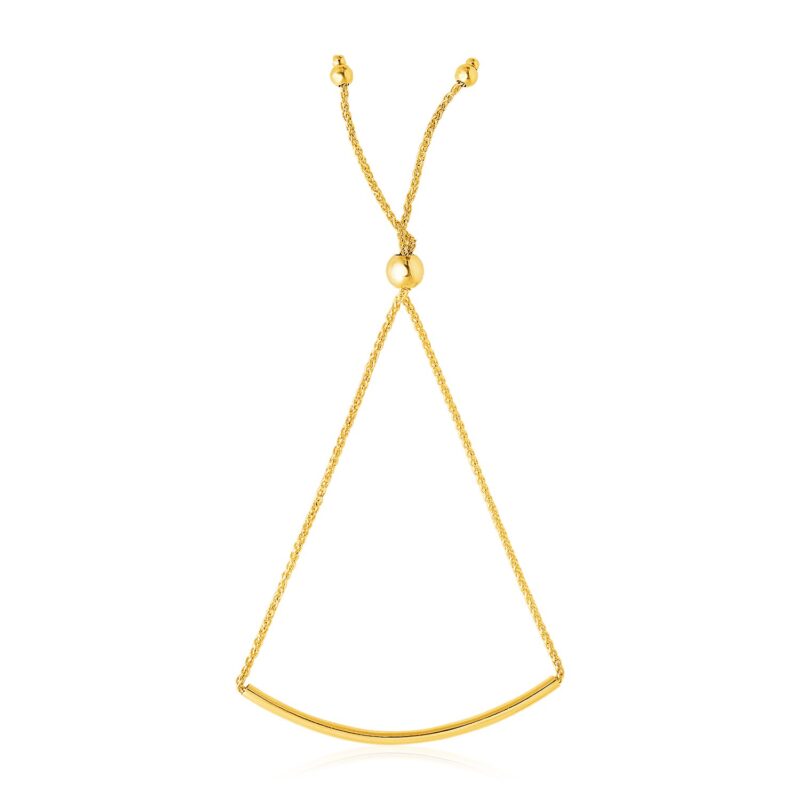 14k Yellow Gold Smooth Curved Bar Lariat Design Bracelet (0.80 mm)