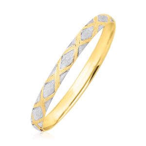 Geometric Diamond Motif Bangle 10k Two-Tone Gold (6.00 mm)