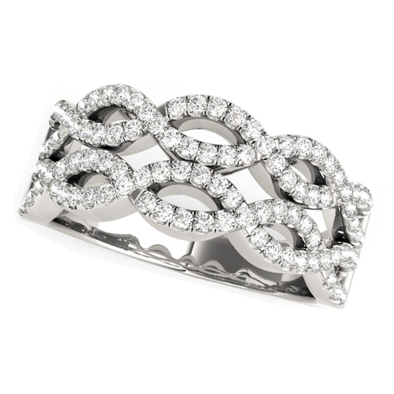 Diamond Studded Double Interlocking Waves Ring 14k White Gold 5/8 cttw