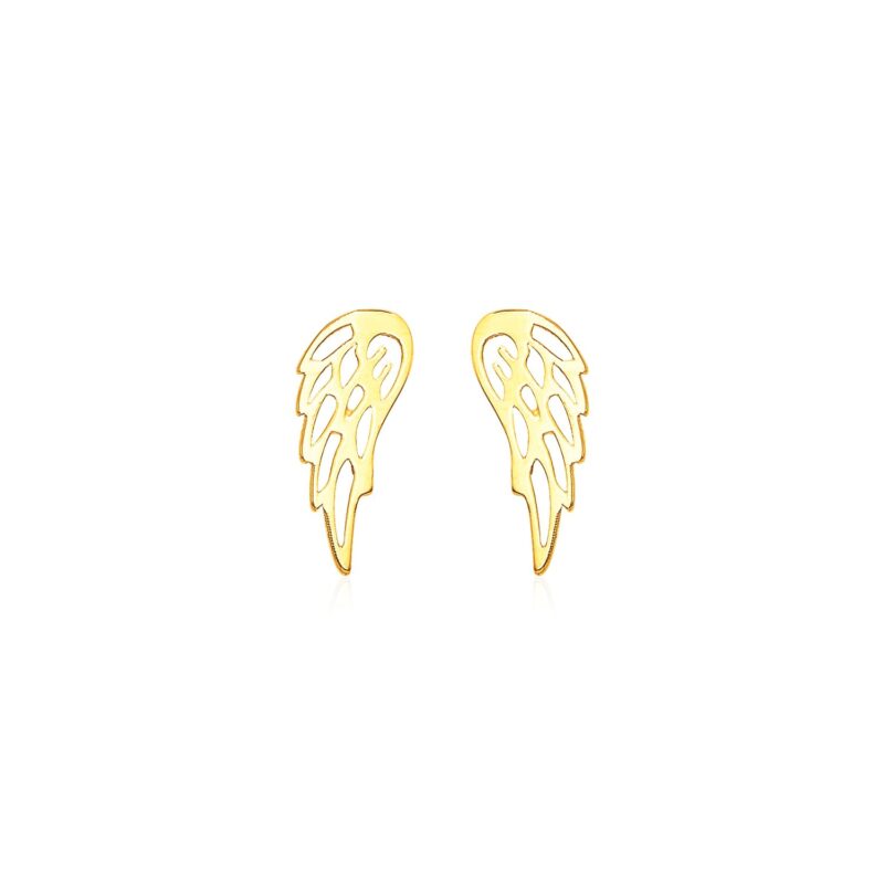 Angel Wings Stud Earrings 14k Yellow Gold Polished