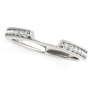 Curved Section Vintage Style Diamond Wedding Band 1/8 carat 14k White Gold