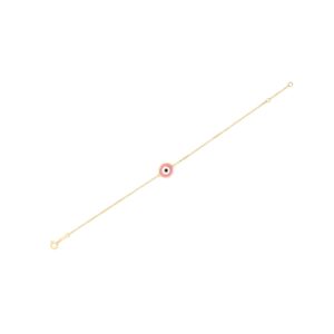 14k Yellow Gold Pink Evil Eye Bracelet (1.00 mm)