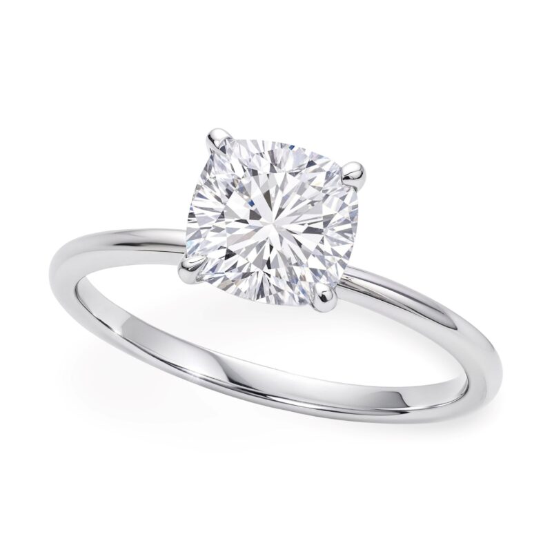 2 Carat Cushion Cut Lab Grown Diamond Solitaire Ring IGI G/VS1 Sterling Silver