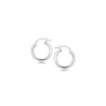 Simple Short Hoop Earrings 925 Sterling Silver Rhodium Plating (3x15mm)