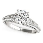 Pronged Round Antique Diamond Engagement Ring 1.5 Carat 14k White Gold