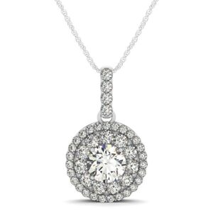 Diamond Halo Round Pendant Necklace 1.25 carat 14k White Gold