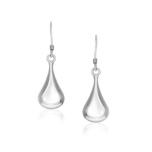 Long Teardrop Puff Drop Earrings Sterling Silver