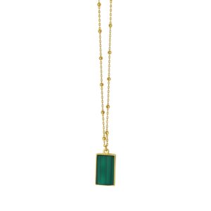 Malachite Geometric Rectangle Necklace in 14K Yellow Gold