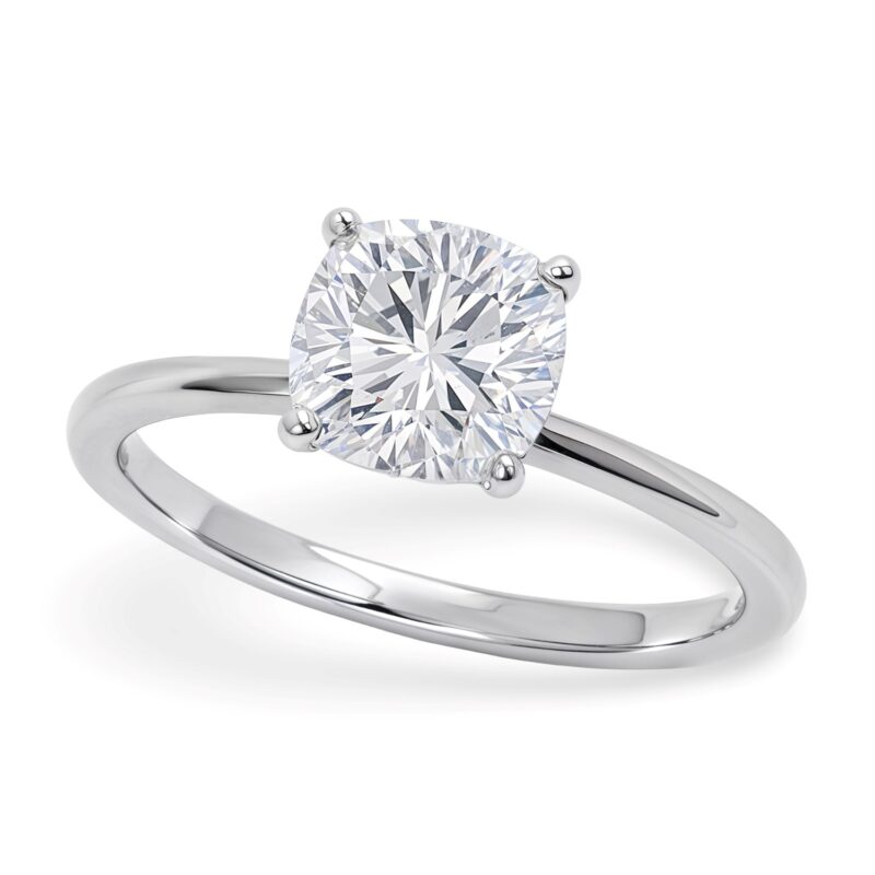 1.5 Carat Cushion Cut Diamond Solitaire Ring Lab Grown 10K White Gold