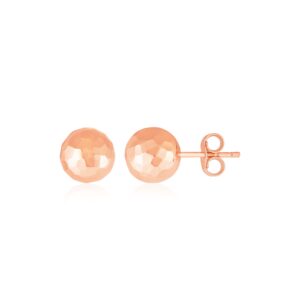 14k Rose Gold Ball Stud Earrings with Faceted Texture (5mm)