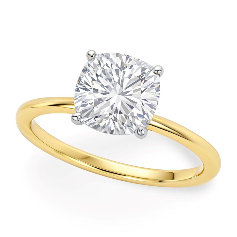 2 Carat Cushion Lab Grown Diamond Solitaire Ring 10K Yellow Gold IGI G/VS1