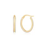 Oval Hoop Earrings 14K Two Tone Gold Diamond Cut