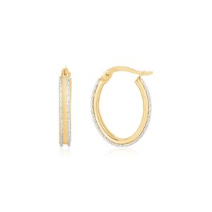 Oval Hoop Earrings 14K Two Tone Gold Diamond Cut