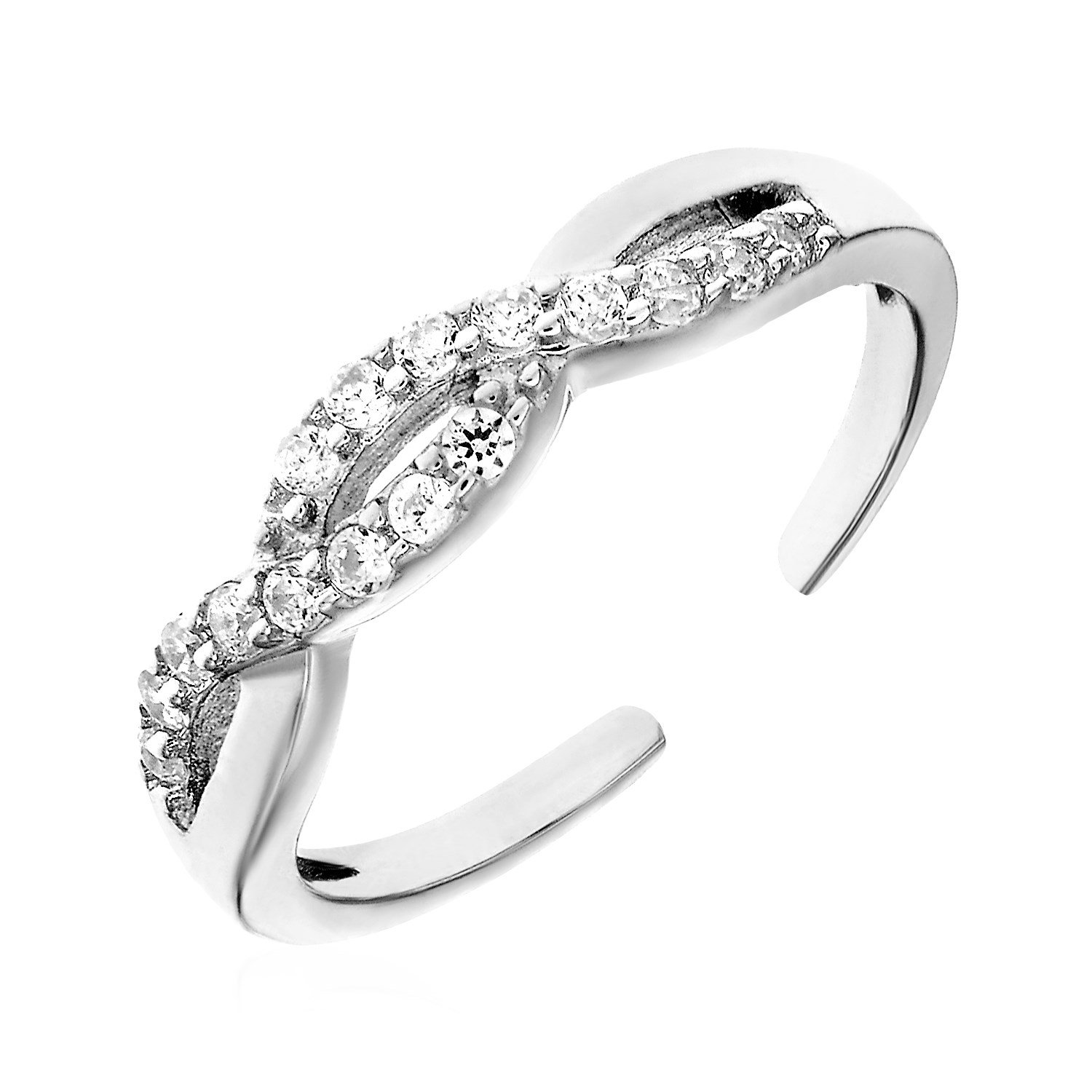 Toe Ring with Intertwined Cubic Zirconia Sterling Silver
