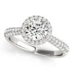 1.3 Carat Halo Diamond Engagement Ring with Pave Band 14k White Gold