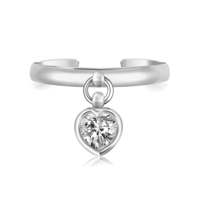 Heart Cubic Zirconia Charm Toe Ring Sterling Silver Rhodium Finished