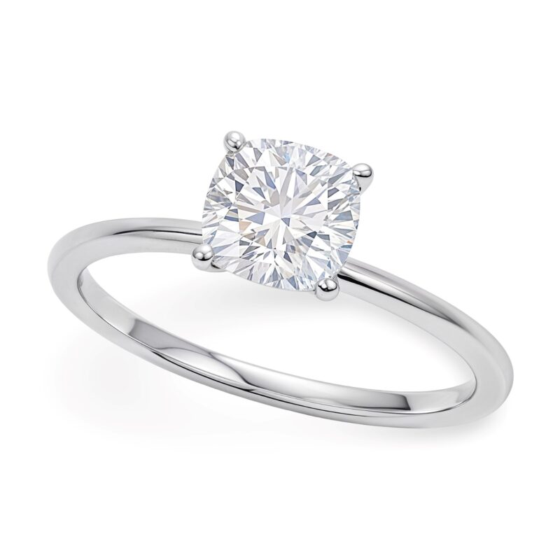 1 Carat Cushion Lab Grown Diamond Solitaire Ring IGI G/VS1 14K White Gold