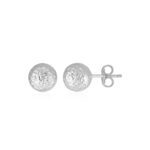14k White Gold Ball Stud Earrings with Crystal Cut Texture (5mm)