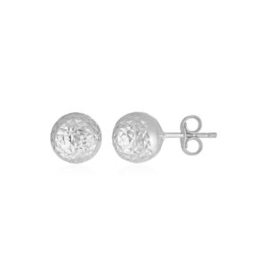 14k White Gold Ball Stud Earrings with Crystal Cut Texture (5mm)