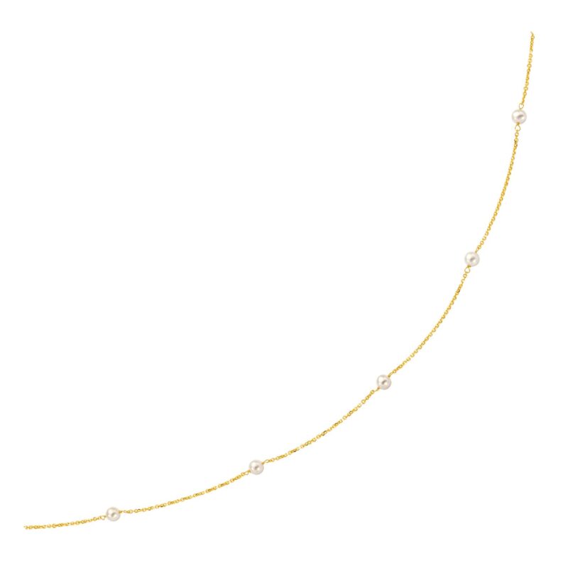 14k Yellow Gold Necklace with 4 4.5 mm White Pearls
