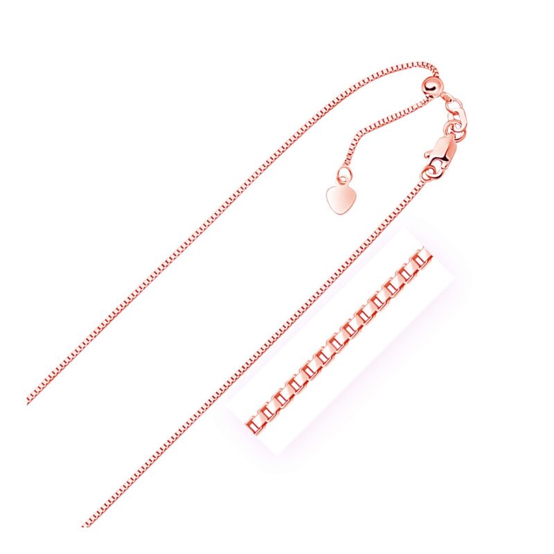 14k Rose Gold Adjustable Box Chain 0.85 mm 22 inch 55 cm