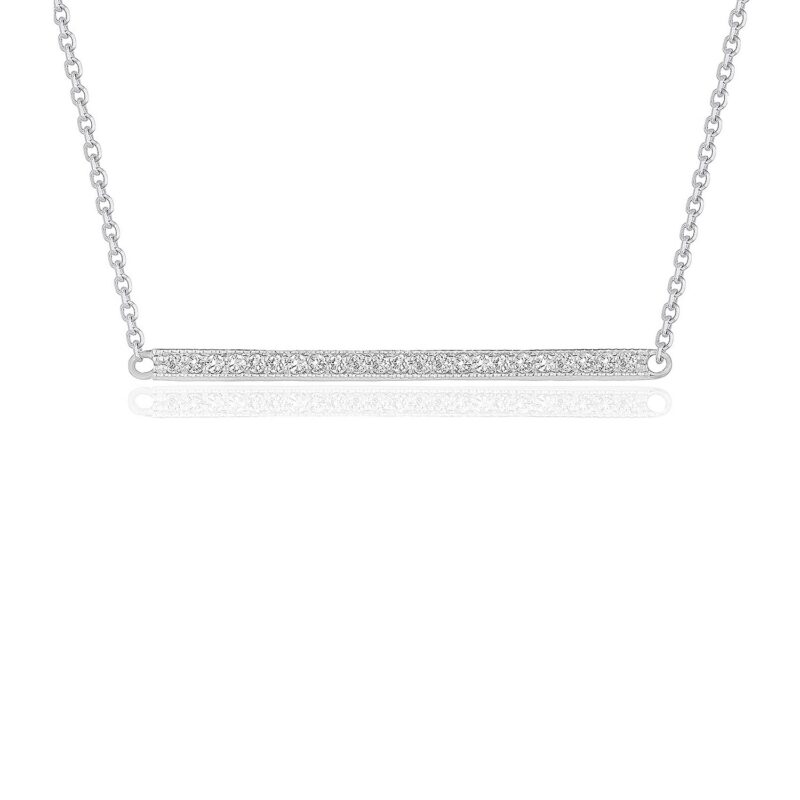 Horizontal Diamond Bar Pendant Necklace 14k White Gold 1/4 carat