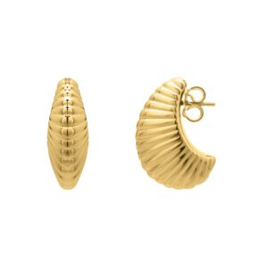 Puffy Graduated Ribbed Shell Hoop Earrings 14K Yellow Gold