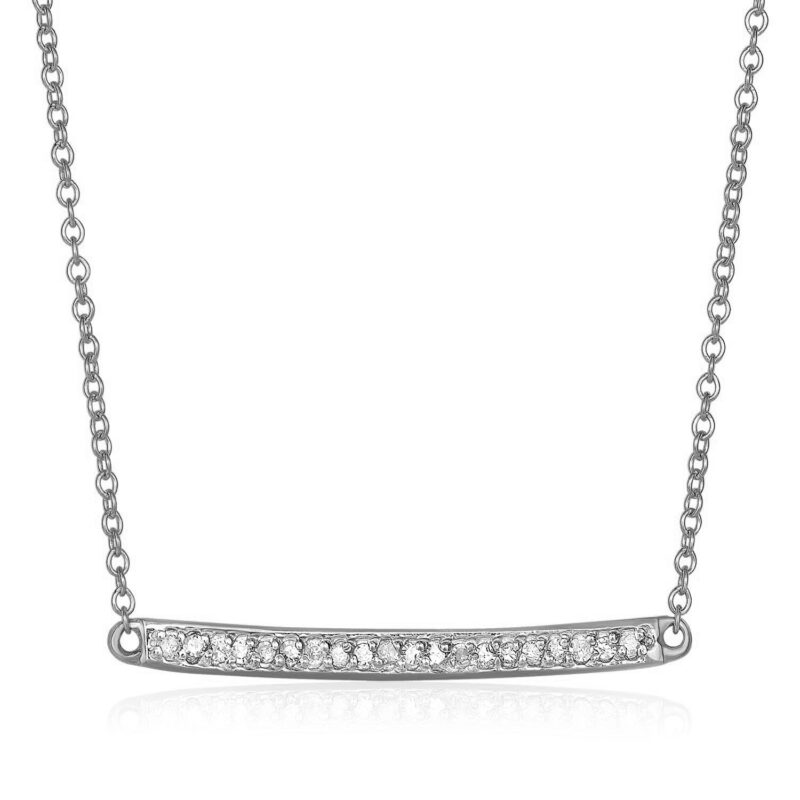 Horizontal Gold and Diamond Bar Necklace 1/10 carat 14k White Gold