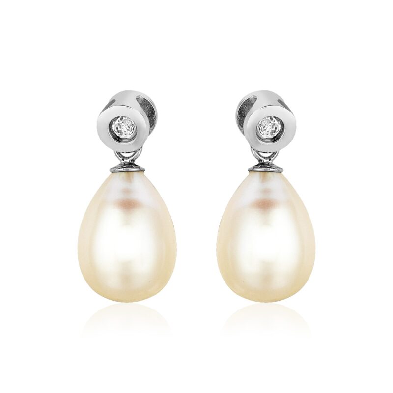 Pear Shaped Freshwater Pearls Earrings with Cubic Zirconias Sterling Silver
