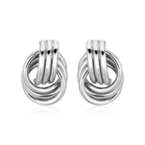 Polished Love Knot Earrings with Interlocking Rings in Sterling Silver (15mm)