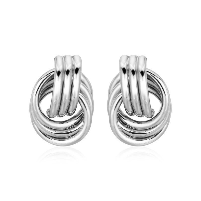 Polished Love Knot Earrings with Interlocking Rings in Sterling Silver (15mm)