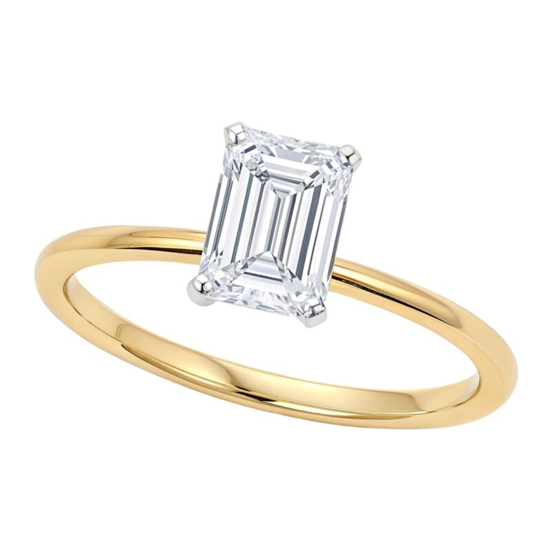 1.5 Ct Emerald Lab Grown Diamond Ring 14K Yellow Gold IGI G/VS1