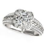 Round Diamond Floral Engagement Ring 1.4 Carat 14k White Gold