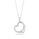 14k White Gold Floating Heart Drop Pendant Necklace