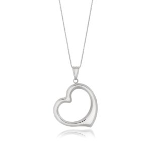 14k White Gold Floating Heart Drop Pendant Necklace