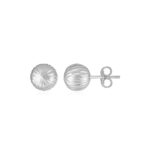 14K White Gold Ball Stud Earrings with Linear Texture (5mm)