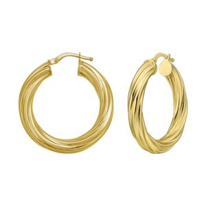 14K Yellow Gold Full Twist Medium Hoop Earrings