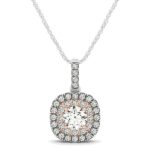 Cushion Cut Halo Diamond Pendant Necklace 1/2 carat 14k White And Rose Gold Cushion Cut Halo Diamond Pendant Necklace 1/2 carat 14k White And Rose Gold