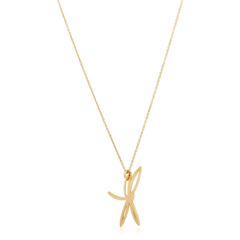 14k Yellow Gold Dragonfly Necklace 18 inch 45 cm