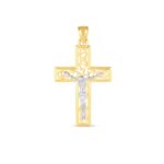 Crucifix Cross Pendant 14k Real Yellow and White Gold Diamond Cut