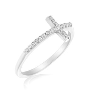 14k White Gold Cross Ring with Diamond Accents (.11cttw)