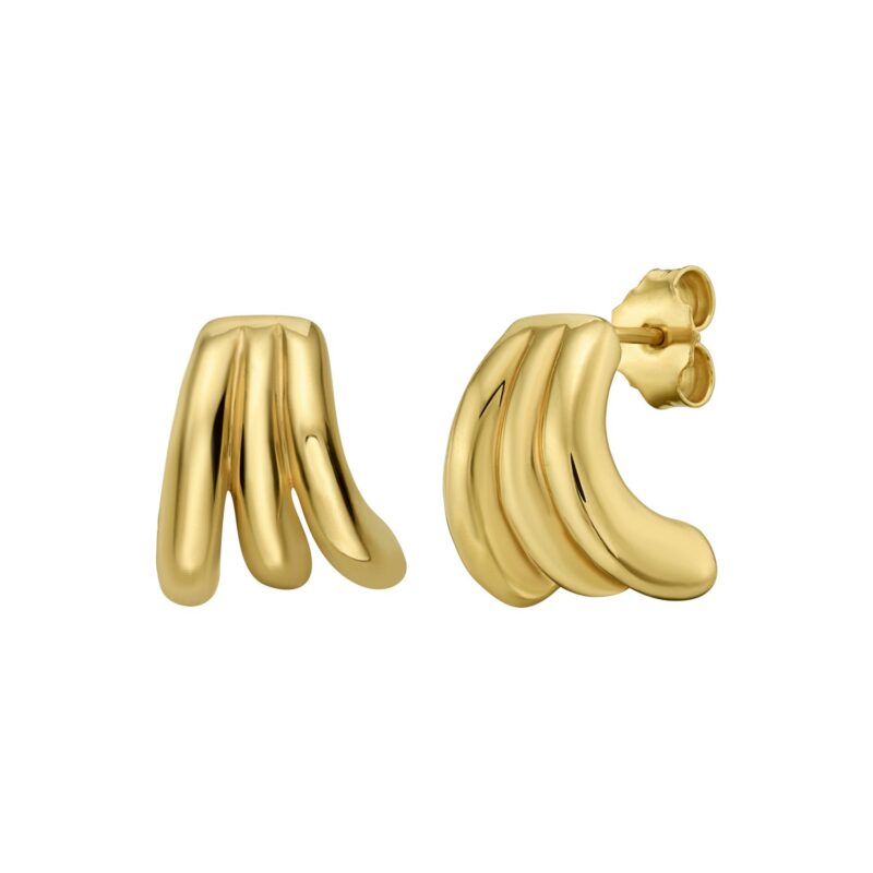 14K Gold Triple Row Splayed Hoop Earrings