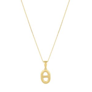 14K Gold Puff Mariner Link Pendant Necklace